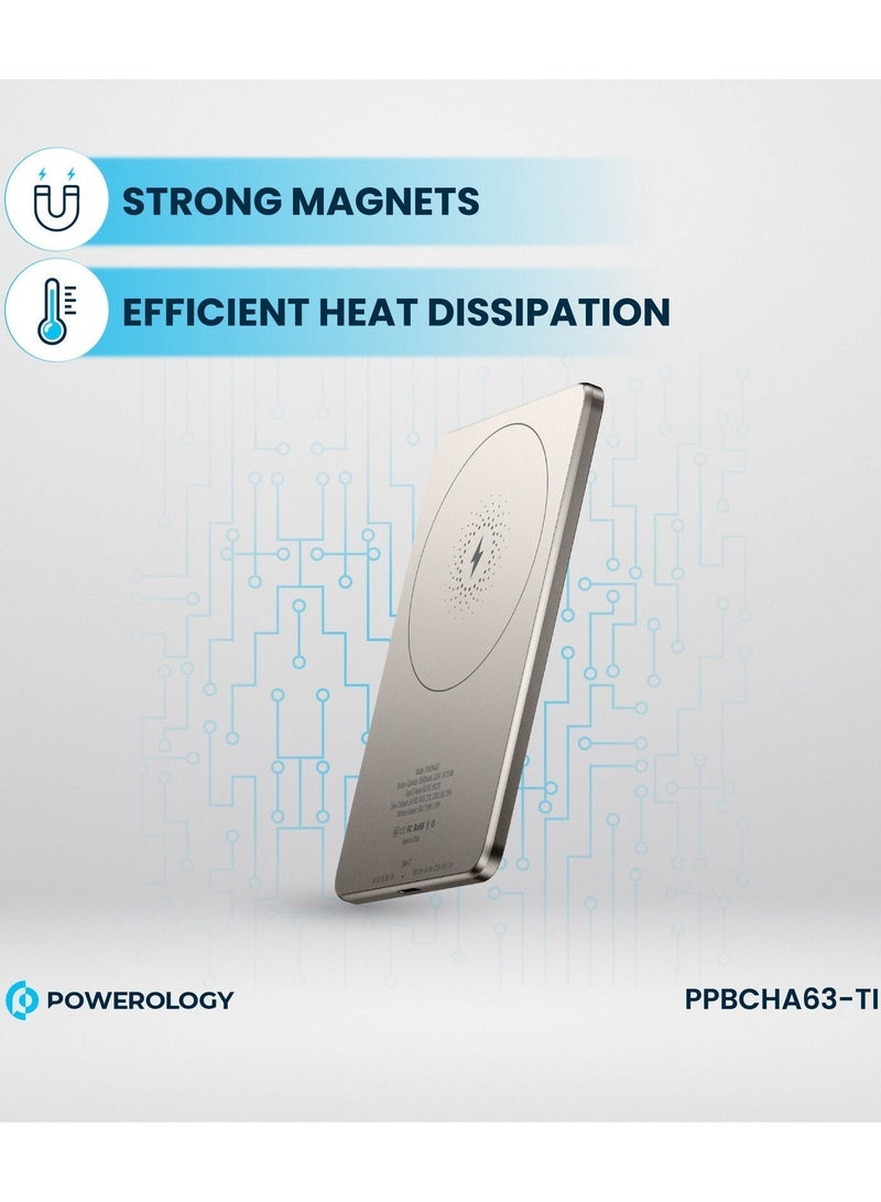 باورولوجي بنك طاقة محمول فائق النحافة 5000 مللي أمبير/ساعة Magsafe / بنك طاقة لاسلكي 15 واط 5000 مللي أمبير/ساعة / شحن من النوع C بقوة 20 واط / حماية مدمجة / مغناطيس قوي / شحن سريع / مدخل ومخرج من النوع C - تيتانيوم - Image 5